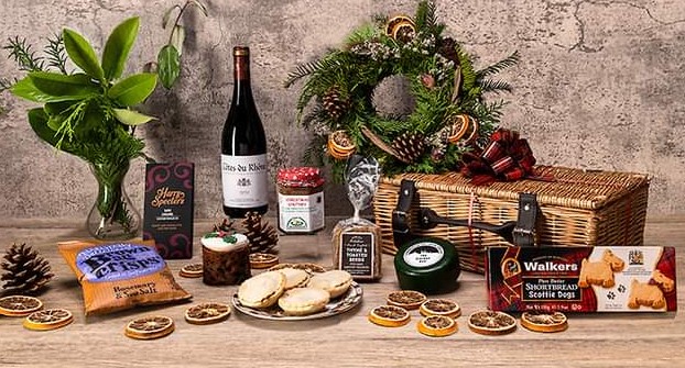 Christmas cheese and wine wicker